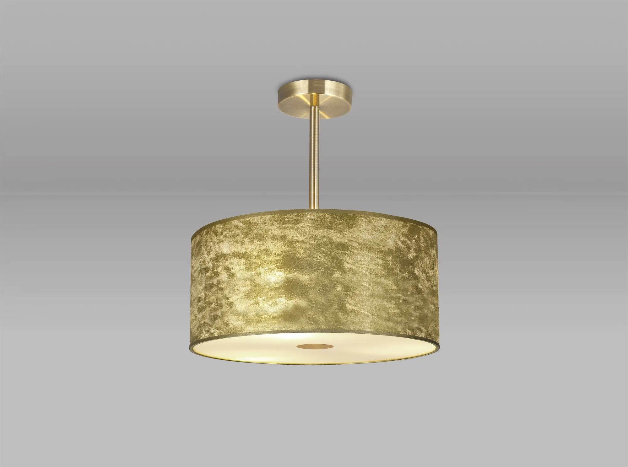 Baymont 40cm Semi Flush 3 Light Antique Brass, Gold Leaf, Frosted Diffuser DK0832  Deco Baymont AB GL